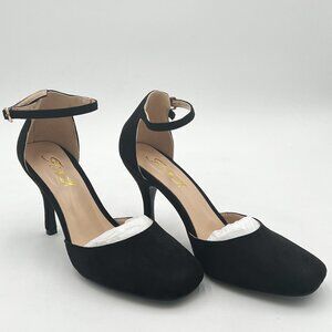 FOWT Black Women Classic Round Toe Pumps Ankle Strap Stiletto High Heel D'orsays